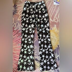 Nasty Gal Star And Moon Sequin Pants Sz 2 NWT Flare Black Iridescent White